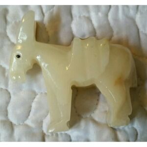 Vintage Onix Stone Carved Cream Donkey Burro Figurine Decor Minimal Boho Handcra